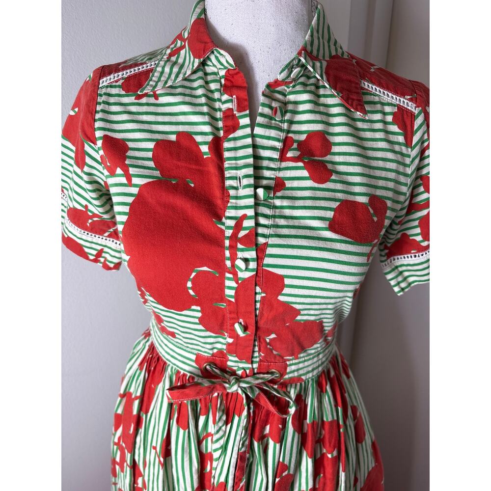 Hunter Bell Green Stripe Short Sleeve Cotton Maxi Dress Sz XS - Picture 2 of 5